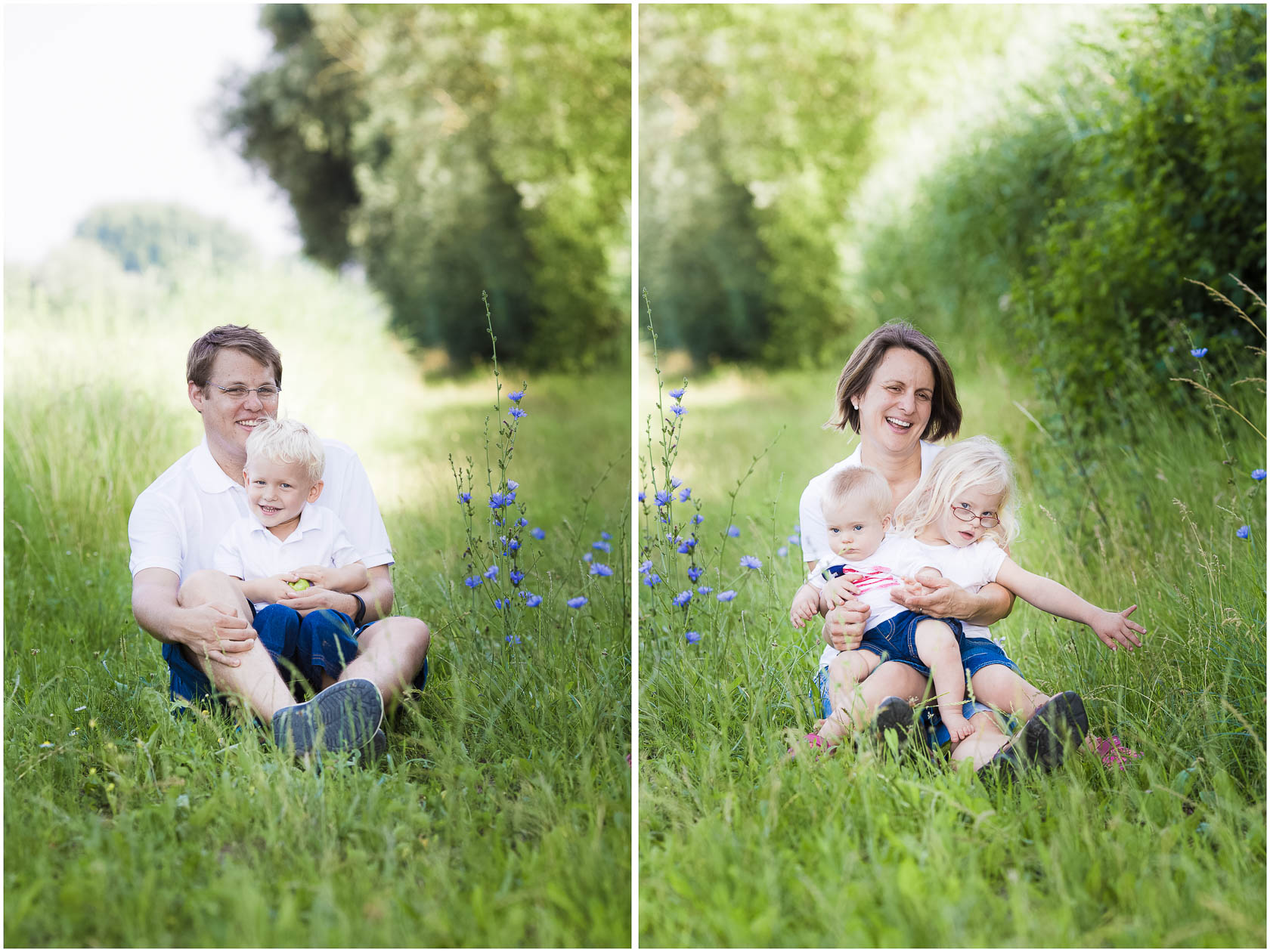 Familienfotos von Thea Philip Johannes Verena und Peter bei Speyer Familienfoto im hohen Gras