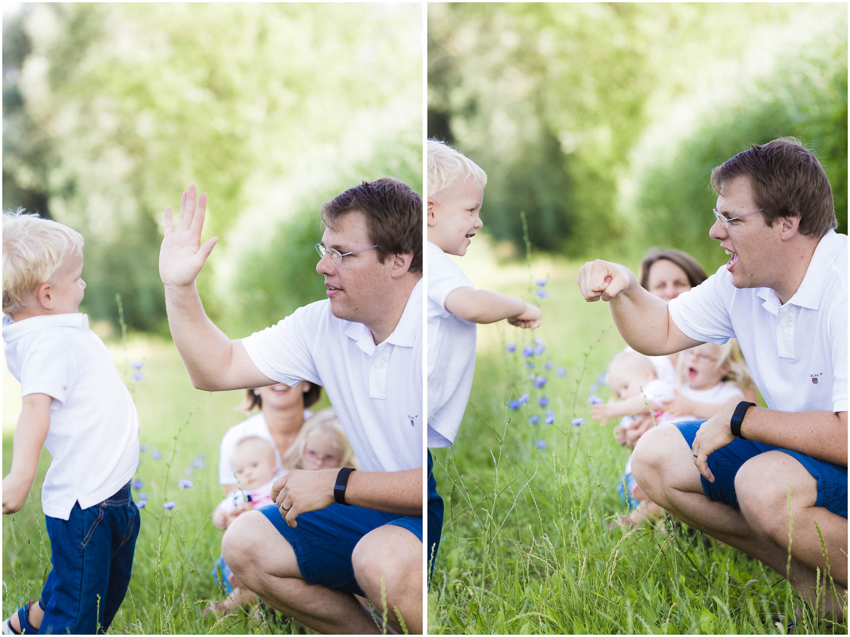 Familienfotos von Thea Philip Johannes Verena und Peter bei Speyer Vater und Sohne klatschen
