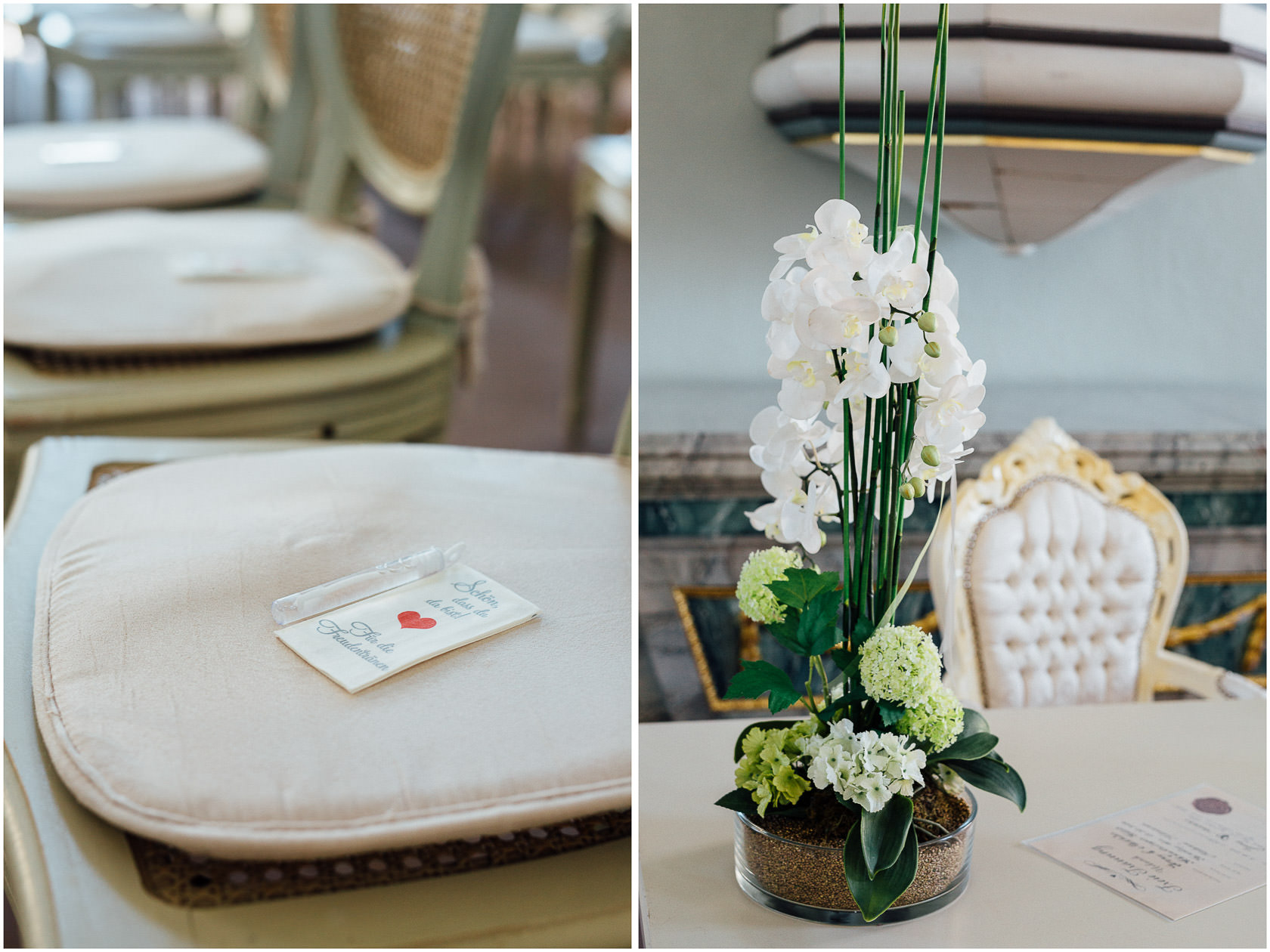 Freie Trauung Jenny und Mathias im Schloss Schwetzingen Dekoration in der Kapelle